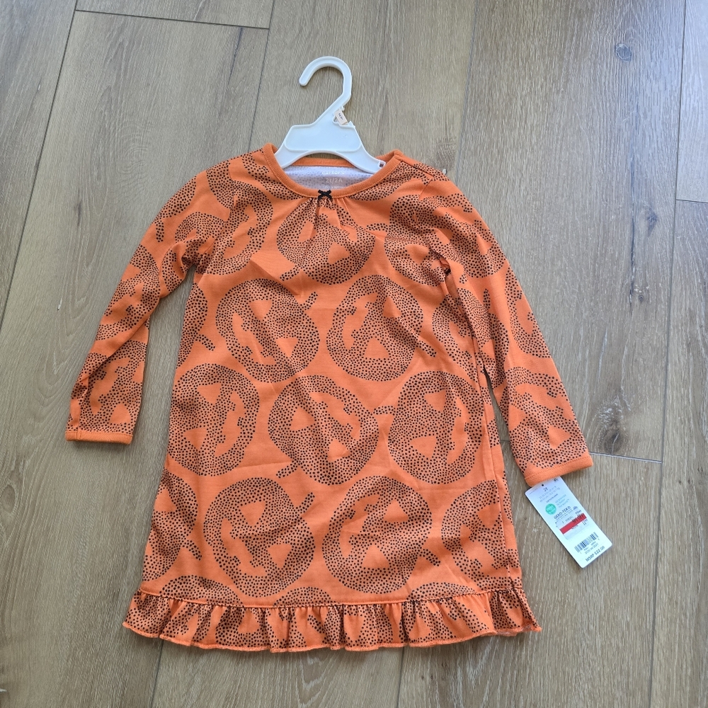 Nwt Carter's Halloween Jack-O-Lantern Girls Orange Pumpkin Nightgown Gown